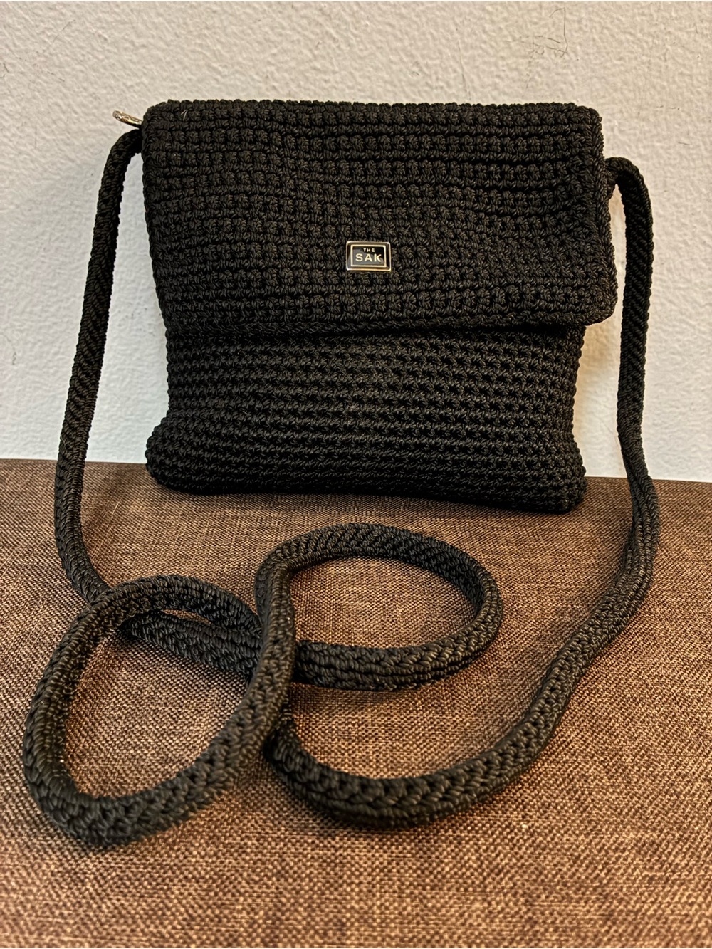 The Sak Black Woven Crossbody Purse Bag